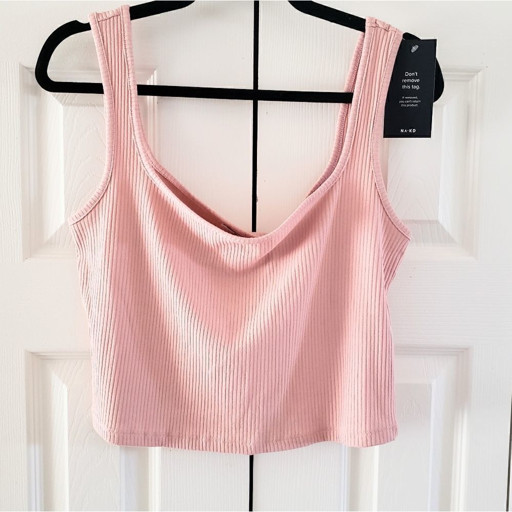NA-KD Pink Ribbed Cropped Tank XL, NWT